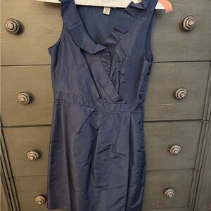 J. Crew Navy Blue Ruffle V-Neck Mini Dress